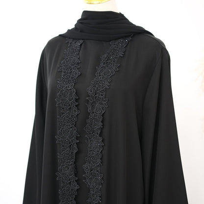 Lace-Trim Nida 3-Piece Abaya Set(MOA330)