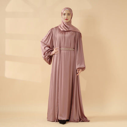 Lantern Sleeve Abaya, 4-Piece Set Large Pleated Sleeves Abaya (MOA084)
