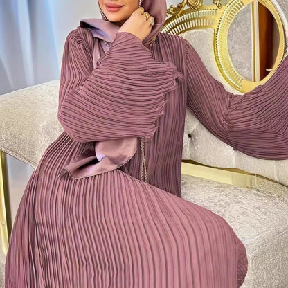 Lavender Dream Pleated Abaya | Modest Bell Sleeve Maxi Dress (MA263)