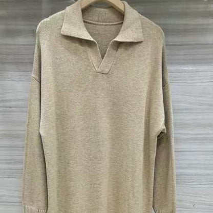 Lazy Style Polo Collar Knit Maxi Dress | Thick Sweater Base Layer Dress(MS157)