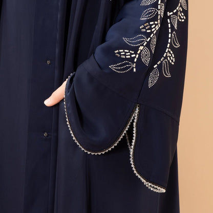 Leaf Embellishment Satin 3-Piece Abaya Set for Eid (MOA244)