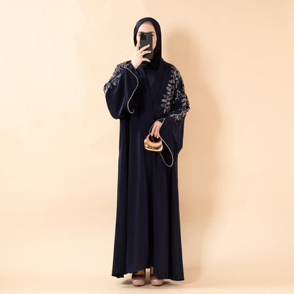 Leaf Embellishment Satin 3-Piece Abaya Set for Eid (MOA244)