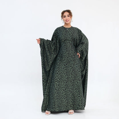 Leopard Print Batwing Maxi Dress(MA450)