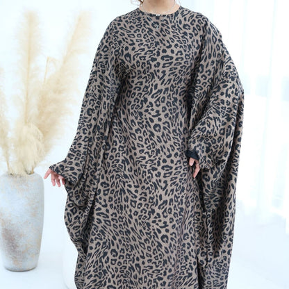 Leopard Print Batwing Maxi Dress(MA450)
