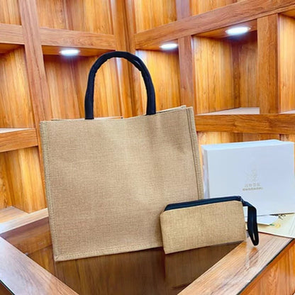 Linen Printed Tote Bag Set Natural Eco-Friendly Two-Piece Bag with Coin Purse(MAC258)