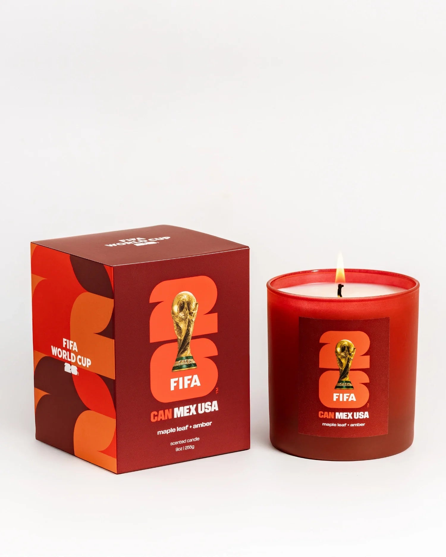 FIFA World Cup 2026 Canada-themed candles by Literie Candles, featuring vibrant designs representing the tournament and Canadian spirit.