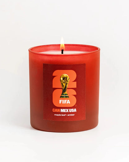 FIFA World Cup 2026 Canada candles by Literie Candles, featuring Canadian flag and World Cup-themed designs on decorative candles.