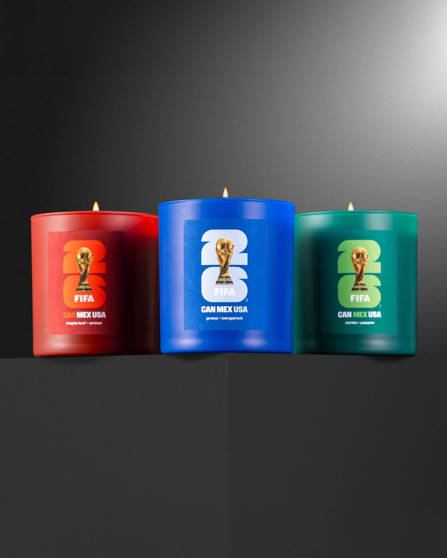 FIFA World Cup '26 Collection candles by Literie Candles featuring themed designs and vibrant colors for soccer fans.