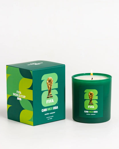 Set of FIFA World Cup 2026 Mexico candles by Literie Candles, featuring colorful designs celebrating the soccer tournament.