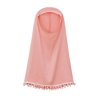 Little Muslimah Girls Dress & Hijab Set with Pom-Pom Trim (MKG028)