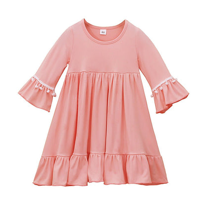 Little Muslimah Girls Dress & Hijab Set with Pom-Pom Trim (MKG028)