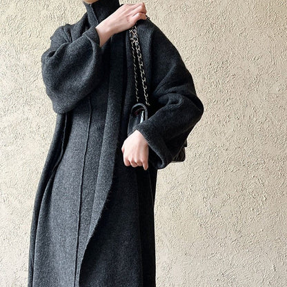 Long Knit Cardigan With Turtleneck Inner Dress For Autumn & Winter (MS177)