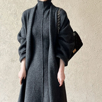 Long Knit Cardigan With Turtleneck Inner Dress For Autumn & Winter (MS177)