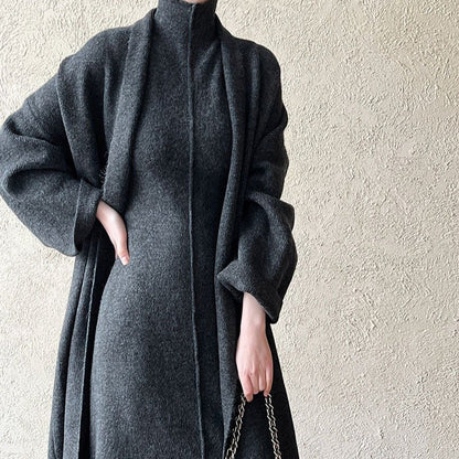 Long Knit Cardigan With Turtleneck Inner Dress For Autumn & Winter (MS177)