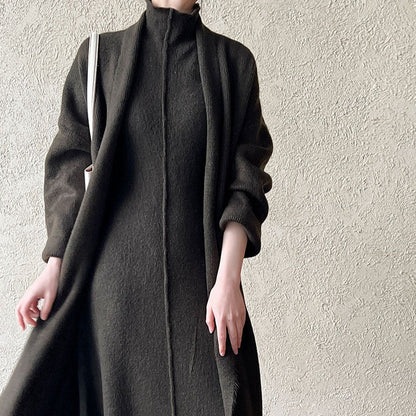 Long Knit Cardigan With Turtleneck Inner Dress For Autumn & Winter (MS177)