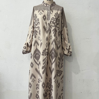 Long Sleeve Modest Maxi Dress | Elegant Ethnic Pattern Kaftan(MA379)