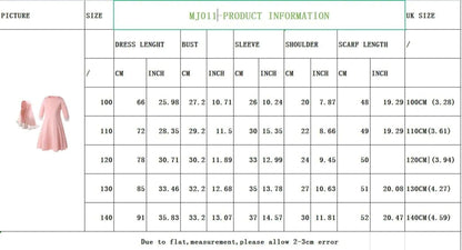 MJ011 Colorful Long-Sleeved Lace Dress with Bow Scarf Set kid
