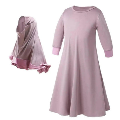 MJ011 Colorful Long-Sleeved Lace Dress with Bow Scarf Set kid