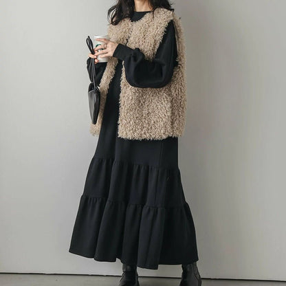 Loose Fit Ruffled Sweatshirt Maxi Dress(MS151)