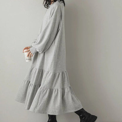 Loose Fit Ruffled Sweatshirt Maxi Dress(MS151)