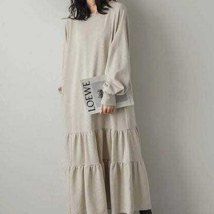 Loose Fit Ruffled Sweatshirt Maxi Dress(MS151)