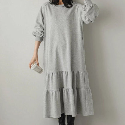 Loose Fit Ruffled Sweatshirt Maxi Dress(MS151)