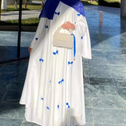 Loose Hem Long Abaya with Bell Sleeves & Butterfly Bow Detail (MA151)