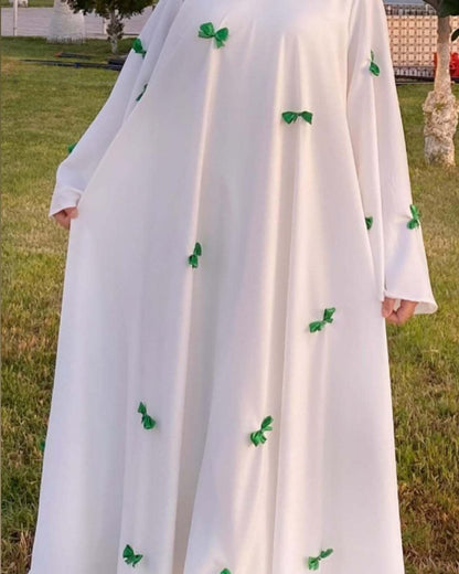 Loose Hem Long Abaya with Bell Sleeves & Butterfly Bow Detail (MA151)