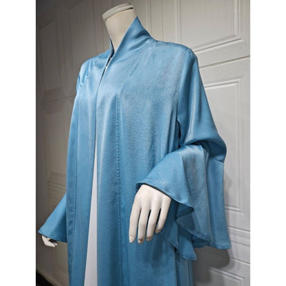 Lotus Leaf Sleeve Solid Soft Satin Open Front Abaya Dress | Lightweight Modest Abaya Cover(MOA220)