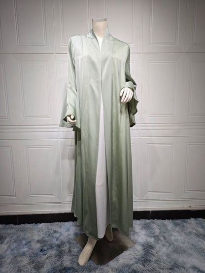 Lotus Leaf Sleeve Solid Soft Satin Open Front Abaya Dress | Lightweight Modest Abaya Cover(MOA220)