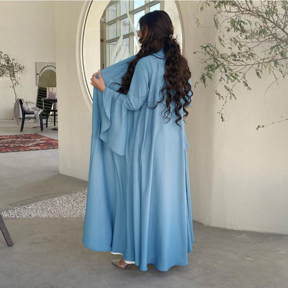 Lotus Leaf Sleeve Solid Soft Satin Open Front Abaya Dress | Lightweight Modest Abaya Cover(MOA220)