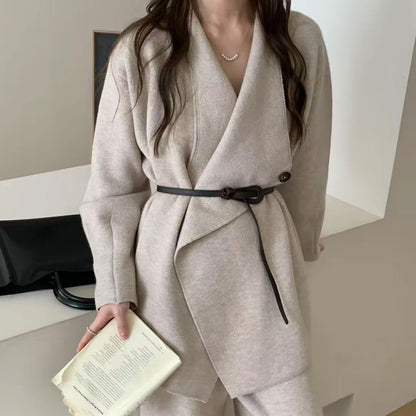 Luxe Knit Blazer & Wide-Leg Pants Set(MS197)