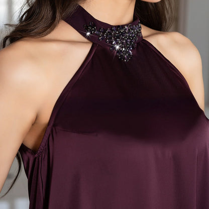 Luxe Satin Halter Dress & Feather Trim Cape Set(MOA250)