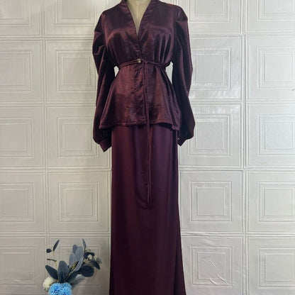 Luxe Satin Wrap Top & Maxi Skirt Set(MS186)