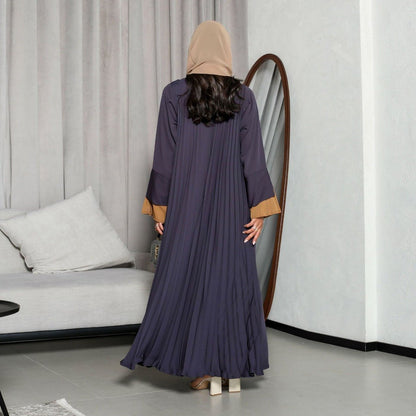 Luxe Suede Robe Dress | Navy Blue  Maxi with Gold Accents & Bell Sleeves (MOA200)
