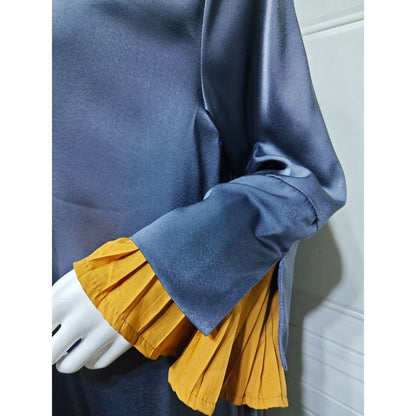 Luxe Suede Robe Dress | Navy Blue  Maxi with Gold Accents & Bell Sleeves (MOA200)