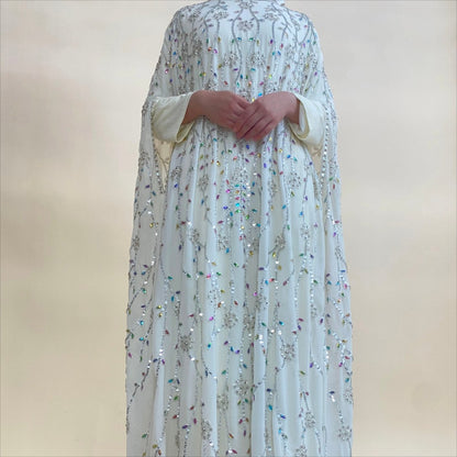 Luxury Crystal Embellished Cape Abaya Set with Inner Dress (MA390)