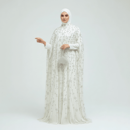 Luxury Crystal Embellished Cape Abaya Set with Inner Dress (MA390)