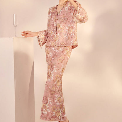 Luxury Embroidered Floral Jacket & Skirt Set(MS307)