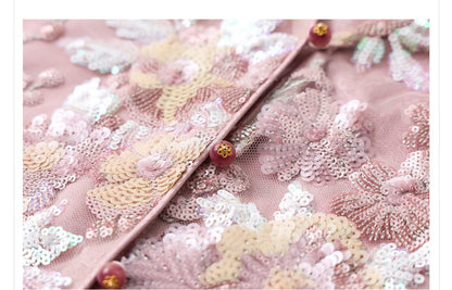 Luxury Embroidered Floral Jacket & Skirt Set(MS307)