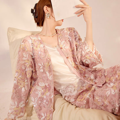 Luxury Embroidered Floral Jacket & Skirt Set(MS307)