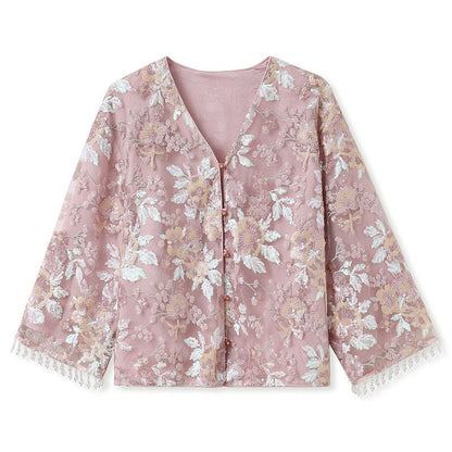 Luxury Embroidered Floral Jacket & Skirt Set(MS307)
