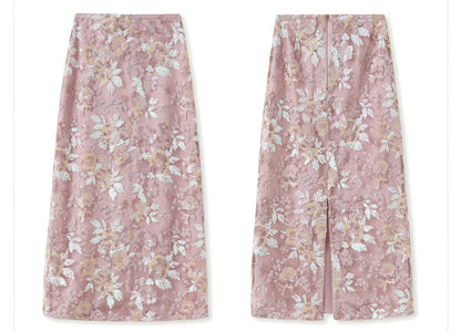 Luxury Embroidered Floral Jacket & Skirt Set(MS307)