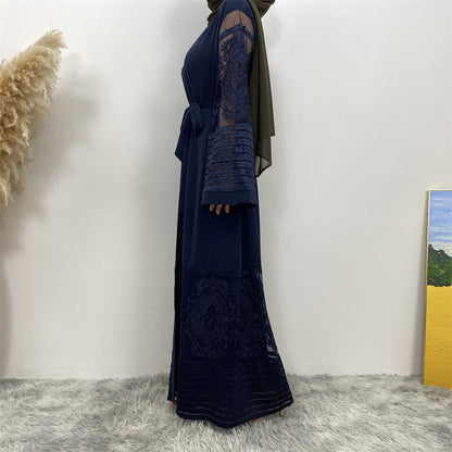 Luxury Embroidered Mesh Cardigan Abaya Dress (MOA161)