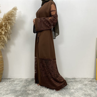 Luxury Embroidered Mesh Cardigan Abaya Dress (MOA161)
