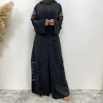 Luxury Embroidered Mesh Cardigan Abaya Dress (MOA161)