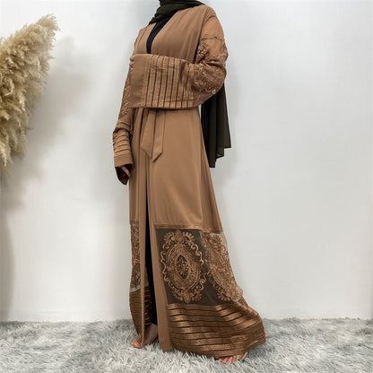 Luxury Embroidered Mesh Cardigan Abaya Dress (MOA161)