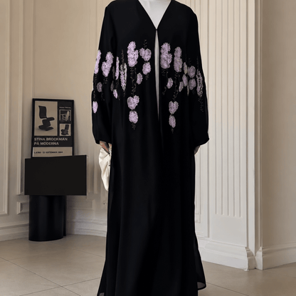 Luxury Floral Embroidered Double-Layer Chiffon Open Abaya(MOA308)