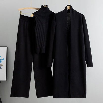 Luxury Knit Oversized Shawl Cardigan Three-Piece Set (MS090)