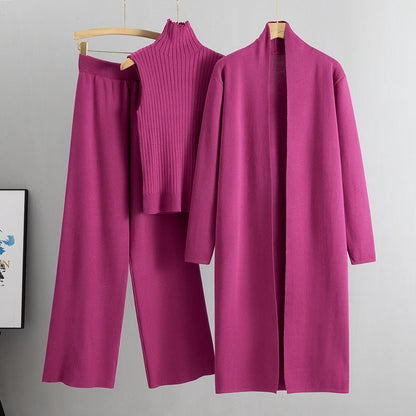 Luxury Knit Oversized Shawl Cardigan Three-Piece Set (MS090)